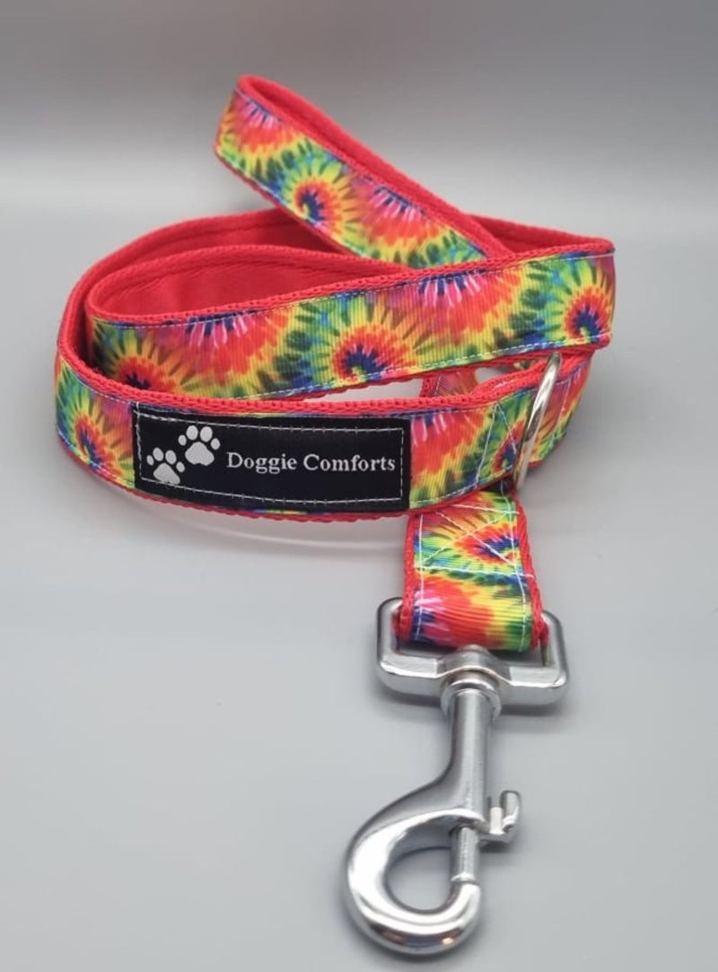 Abstract rainbow dog collars/martingales & leads.