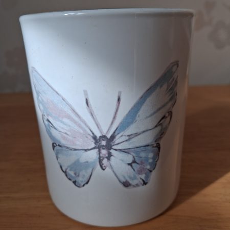 White Ceramic Jar with Cute Butterfly on the Front