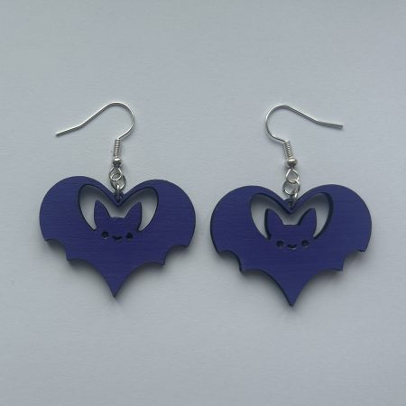 Handmade Halloween Smiley Lasercut Wooden Earrings: Bat and Pumpkin