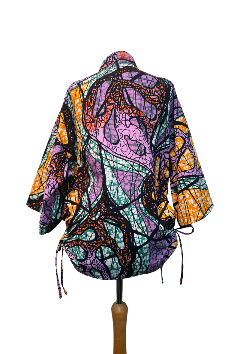 Multicolour Abstract Print African-style Kimono Jacket