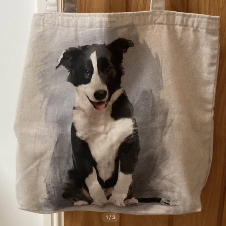 Handmade Large Lined Collie Dog (Black & White) Shopping/Tote/Everyday Bag