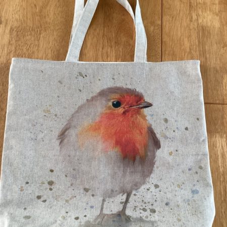 Super Cute Red Robin Themed Lined Beige Cotton Mix Large Tote Bag/Shopping Bag