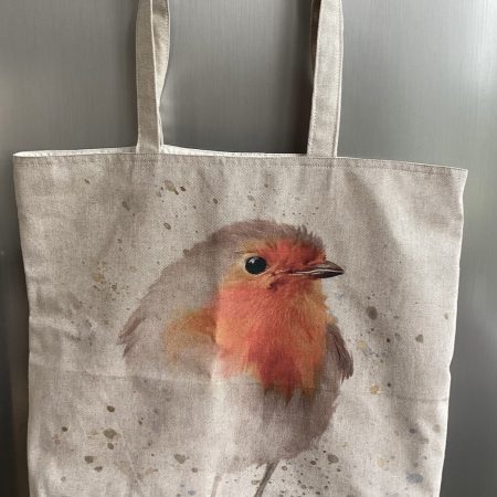 Super Cute Red Robin Themed Lined Beige Cotton Mix Large Tote Bag/Shopping Bag