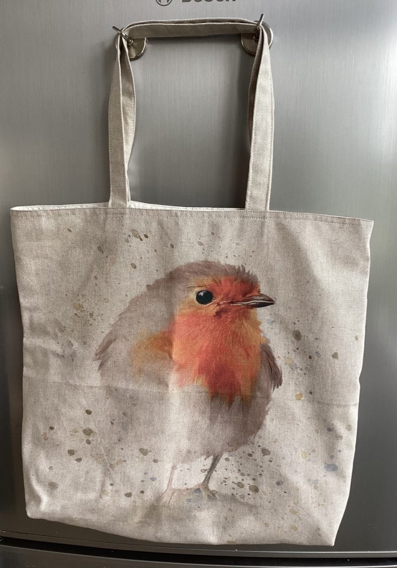 Super Cute Red Robin Themed Lined Beige Cotton Mix Large Tote Bag/Shopping Bag