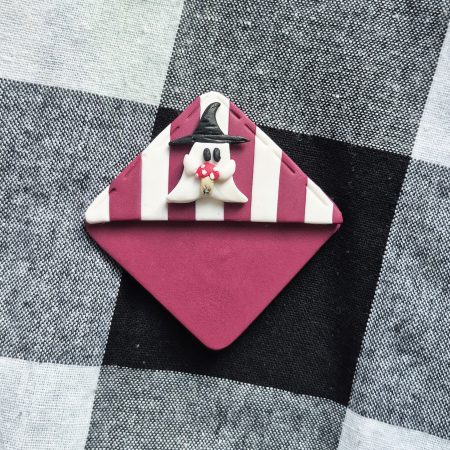 Polymer Clay Halloween Bookmark, Dark Purple-White, Ghost+Mushroom, Spooky Bookmark