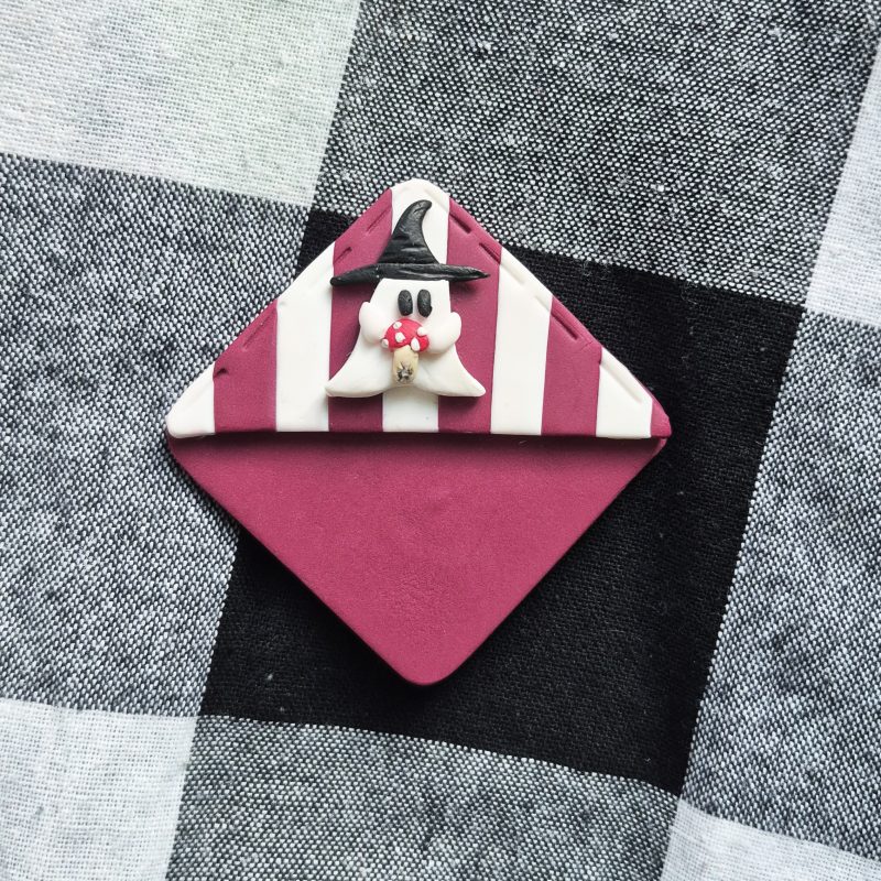 Polymer Clay Halloween Bookmark, Dark Purple-White, Ghost+Mushroom, Spooky Bookmark