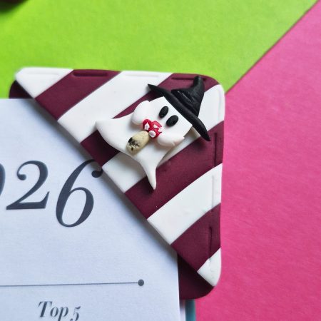 Polymer Clay Halloween Bookmark, Dark Purple-White, Ghost+Mushroom, Spooky Bookmark