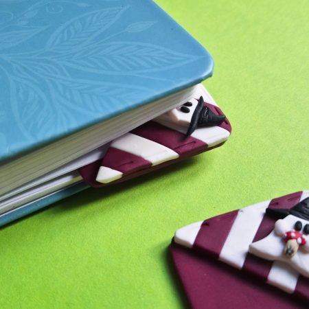 Polymer Clay Halloween Bookmark, Dark Purple-White, Ghost+Mushroom, Spooky Bookmark