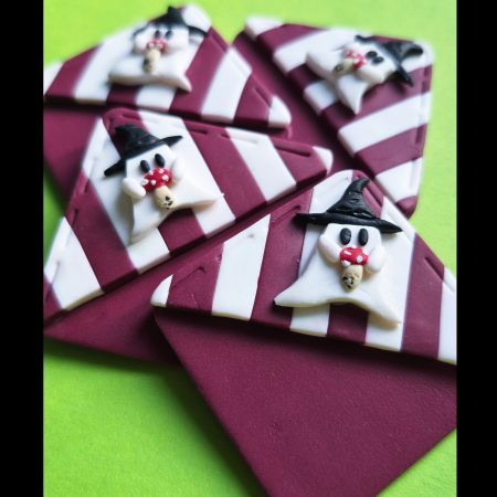 Polymer Clay Halloween Bookmark, Dark Purple-White, Ghost+Mushroom, Spooky Bookmark
