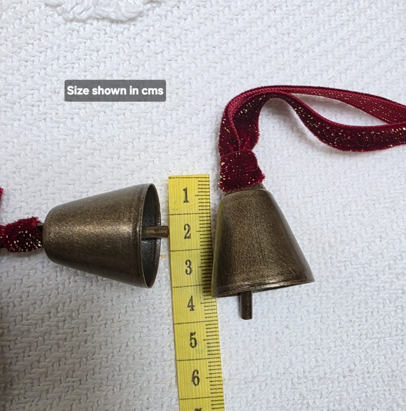 Three Bronze Jingle Bells with Red and Gold Velvet Hangers