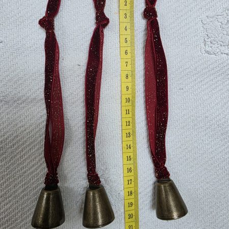 Three Bronze Jingle Bells with Red and Gold Velvet Hangers