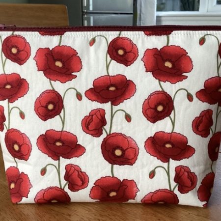 Stunning Red/White Cotton Poppy Print Handmade, Zipped, Lined, Make Up/Cosmetic/Wash Bag