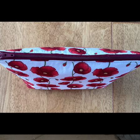 Stunning Red/White Cotton Poppy Print Handmade, Zipped, Lined, Make Up/Cosmetic/Wash Bag