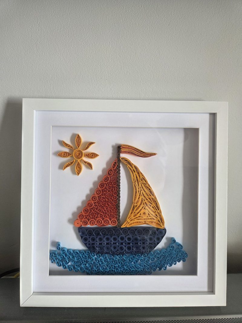 Handmade quilled boat picture