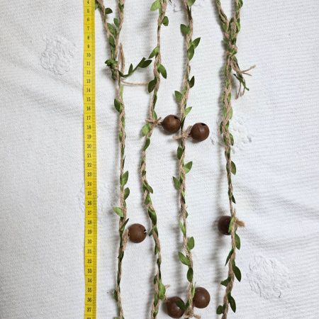 Leafy Jute Twine Garland of 7 Very Jinglely Rusty Round Bells