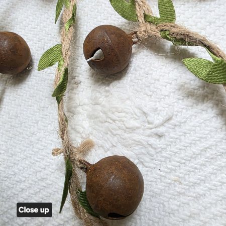 Leafy Jute Twine Garland of 7 Very Jinglely Rusty Round Bells