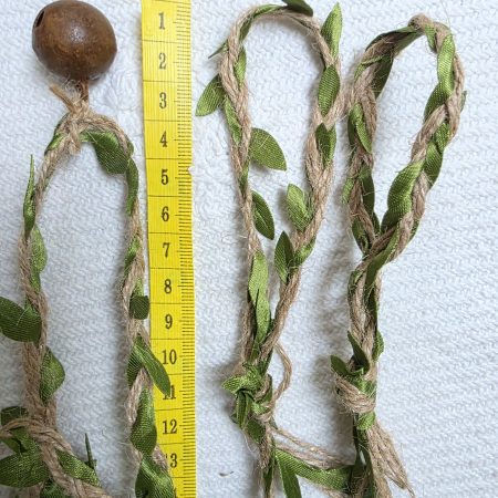 Leafy Jute Twine Garland of 7 Very Jinglely Rusty Round Bells