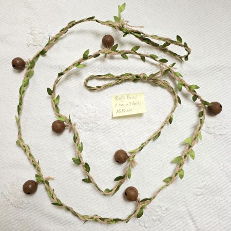Leafy Jute Twine Garland of 7 Very Jinglely Rusty Round Bells