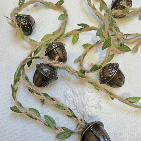 Garland of Seven Bronze Acorn Bells on Leafy Jute Twine