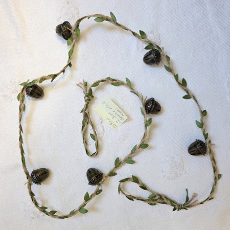Garland of Seven Bronze Acorn Bells on Leafy Jute Twine