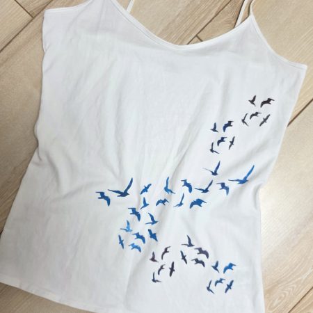 White Cotton Cami Vest with Hand Painted Birds