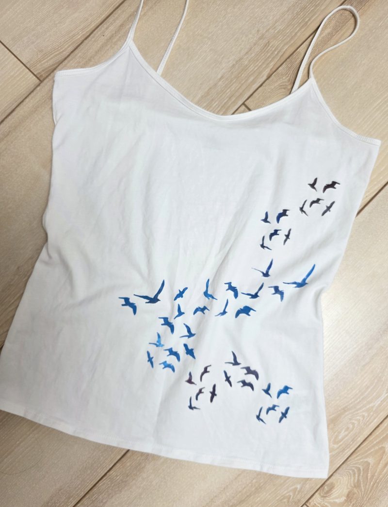 White Cotton Cami Vest with Hand Painted Birds