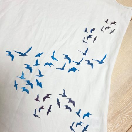 White Cotton Cami Vest with Hand Painted Birds