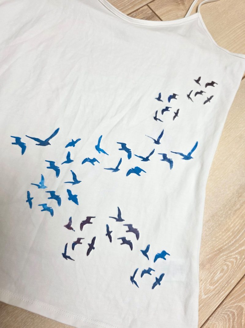 White Cotton Cami Vest with Hand Painted Birds