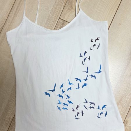 White Cotton Cami Vest with Hand Painted Birds