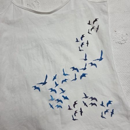 White Cotton Cami Vest with Hand Painted Birds