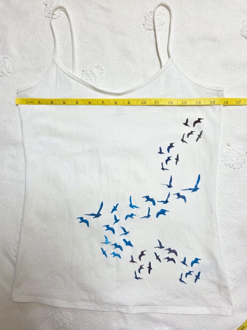 White Cotton Cami Vest with Hand Painted Birds