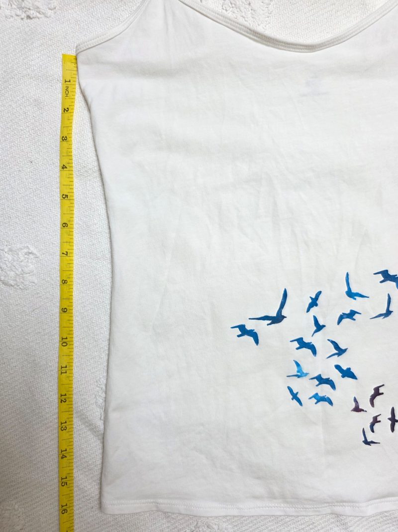 White Cotton Cami Vest with Hand Painted Birds