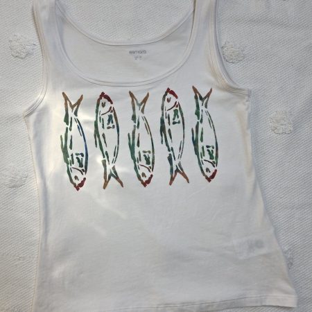 Hand-painted sardines tank vest, organic cotton, size 12