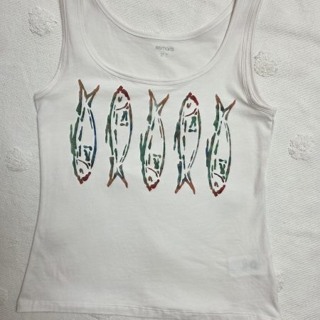 Hand-painted sardines tank vest, organic cotton, size 12