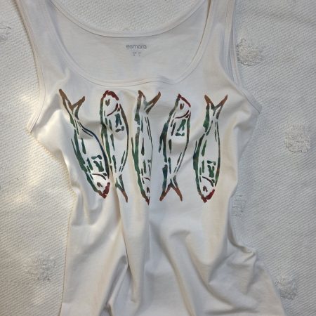 Hand-painted sardines tank vest, organic cotton, size 12