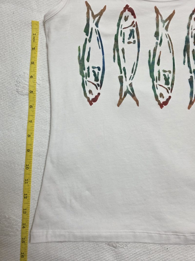 Hand-painted sardines tank vest, organic cotton, size 12