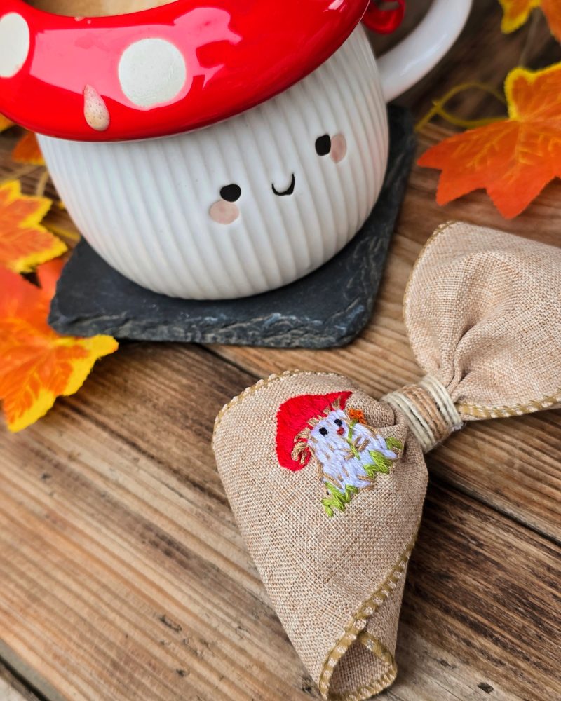 Hair Bow with Autumn- Inspired Embroidery