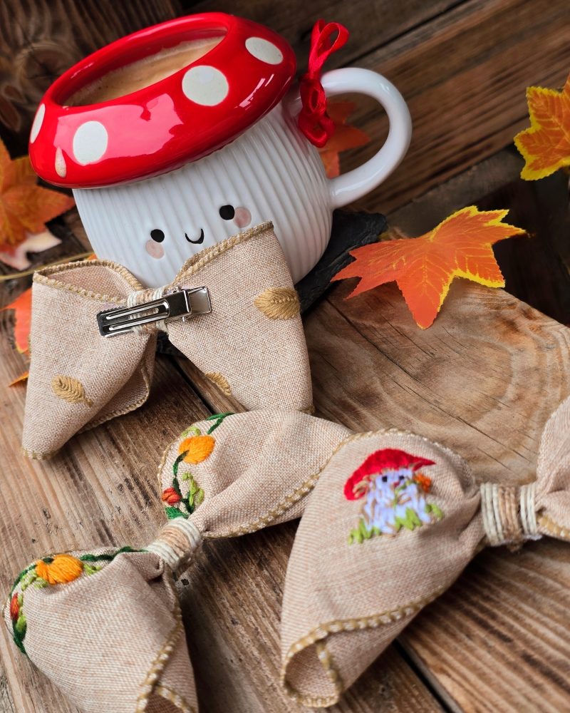 Hair Bow with Autumn- Inspired Embroidery