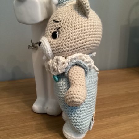 Handmade Crochet - The Party Bear in aqua and white