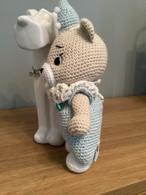 Handmade Crochet - The Party Bear in aqua and white