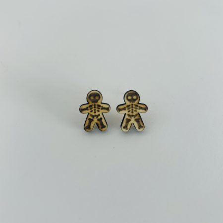 Skeleton Gingerbread Man and Skull Heart 2 Pack - Handmade Halloween Wooden Earrings