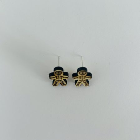 Skeleton Gingerbread Man and Skull Heart 2 Pack - Handmade Halloween Wooden Earrings