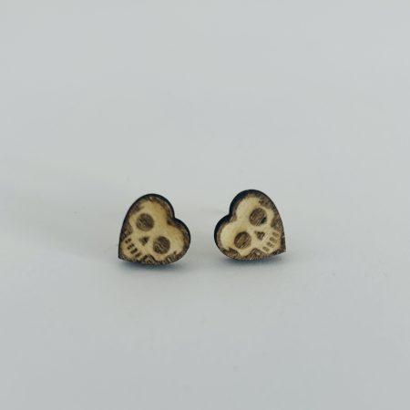Skeleton Gingerbread Man and Skull Heart 2 Pack - Handmade Halloween Wooden Earrings