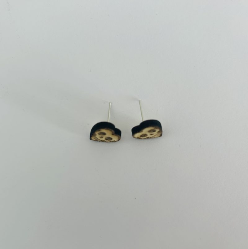 Skeleton Gingerbread Man and Skull Heart 2 Pack - Handmade Halloween Wooden Earrings