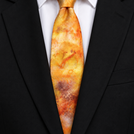 Pure Silk Hand Dyed Statement Tie In Bold Oranges, Yellows and Brown.