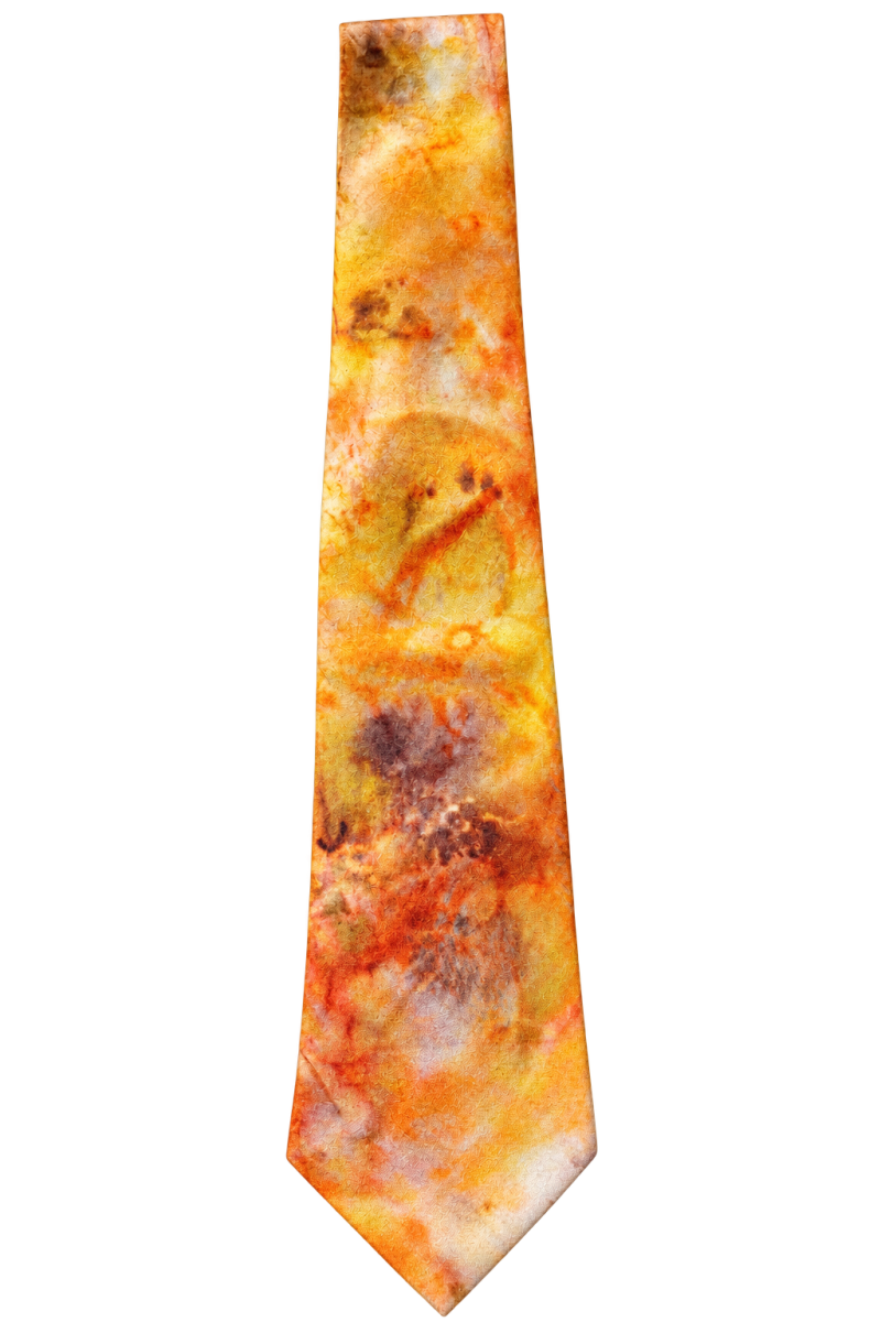 Pure Silk Hand Dyed Statement Tie In Bold Oranges, Yellows and Brown.
