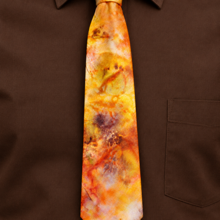 Pure Silk Hand Dyed Statement Tie In Bold Oranges, Yellows and Brown.