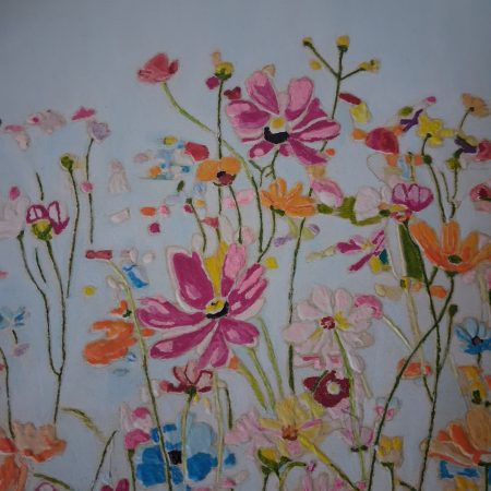 Canvas Picture with Plastered raised Flowers and Hand-Painted