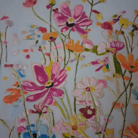 Canvas Picture with Plastered raised Flowers and Hand-Painted