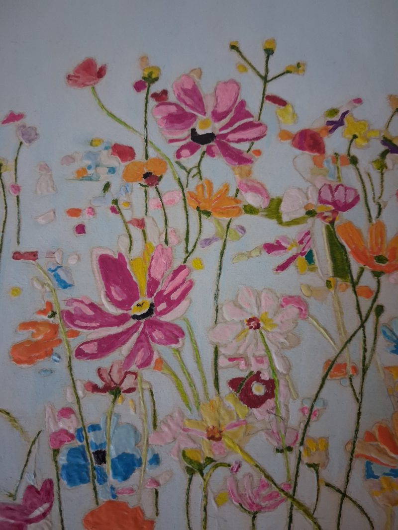 Canvas Picture with Plastered raised Flowers and Hand-Painted